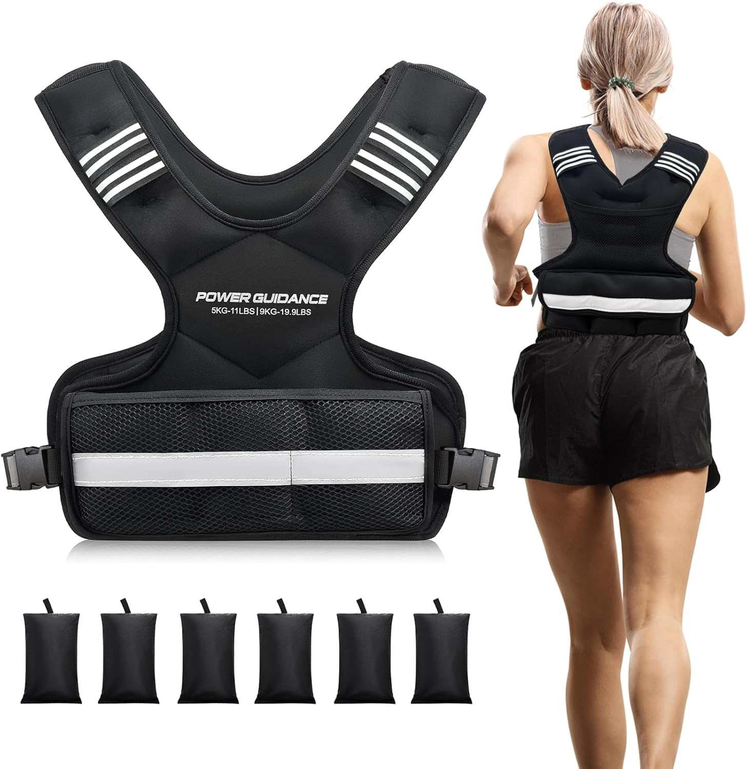 POWER GUIDANCE Verstellbare Gewichtsweste Weighted Vest, 5-9KG / 9-14.4KG Gewichtswesten Mit Reflektierenden Streifen F&uuml;r Mann Und Frau, Laufweste & Trainingsweste F&uuml;r Krafttraining & Aerobic-&Uuml;bungen image number 4