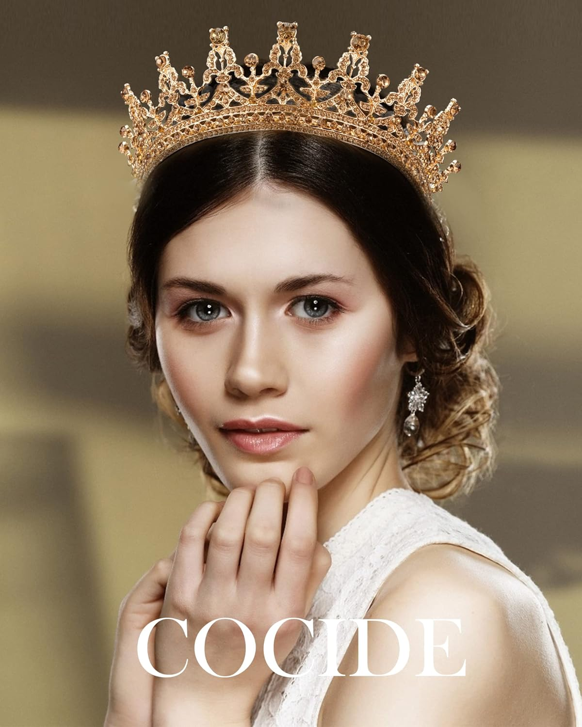 COCIDE Gold Tiara for Women Crystal Crown for Women Rhinestones Queen Princess Hair Accessories for Bride Wedding Birthday Party Bridesmaids Bridal Prom Halloween Costume Cosplay Christmas Gift - 3 image number 2