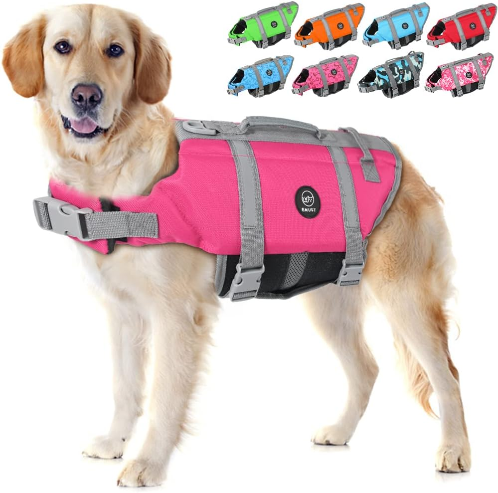 EMUST Life Jackets for Dogs, Adjustable Small/Medium/Large Dog Swim Vest for Water Safety Pet Life Vest with Rescue Handle Safety Vest for Swimming Pool Beach Boating, XL, Newsolidpink image number 6
