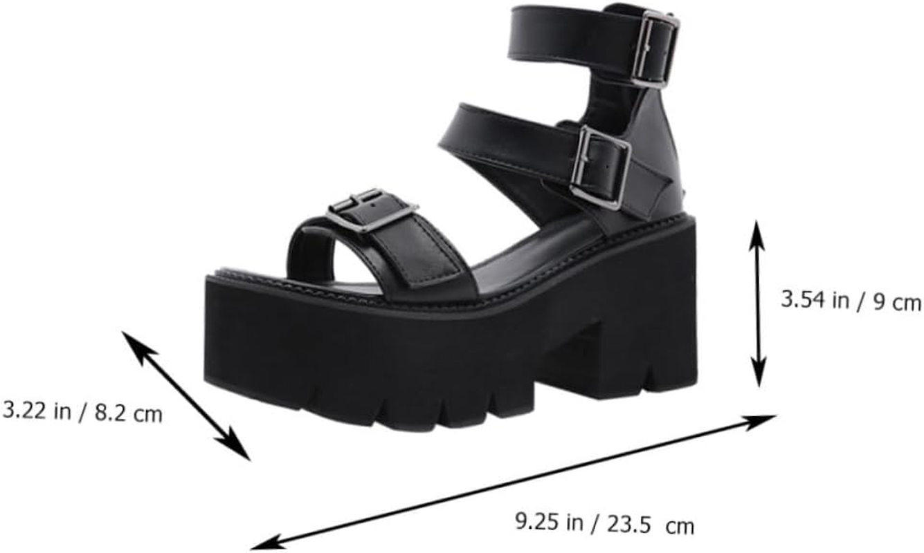 PACKOVE Thick-Soled High-Heeled Sandals for Women Summer Footwear Black Chunky Heel Fashionable Open Toe Platform Shoes Comfortable and Stylish image number 2