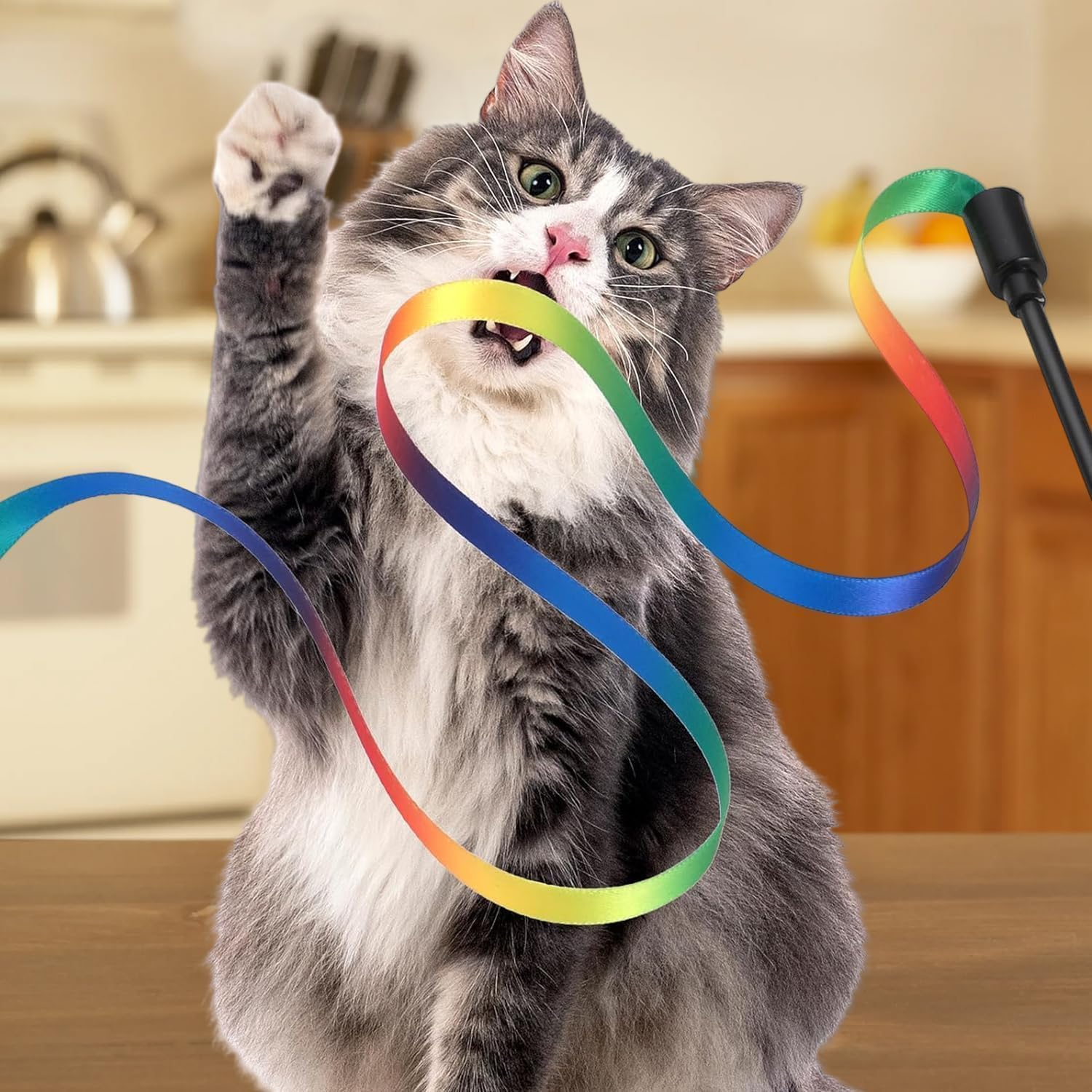 Luxiremi 3 Packs Cat Wall Toy Set, Colourful Fabric Ribbon Rainbow, Band Sticks, Teaser Wall, Interactive Cat Wall Toy with Rainbow Band String for Pet Kitten Training image number 2