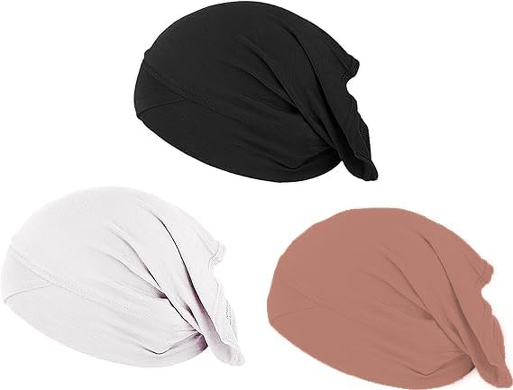 3Pcs Women under Scarf Hijab Cap Solid Color Cross Turban Inner Hat Soft Stretch Jersey Bonnet Tube Cap