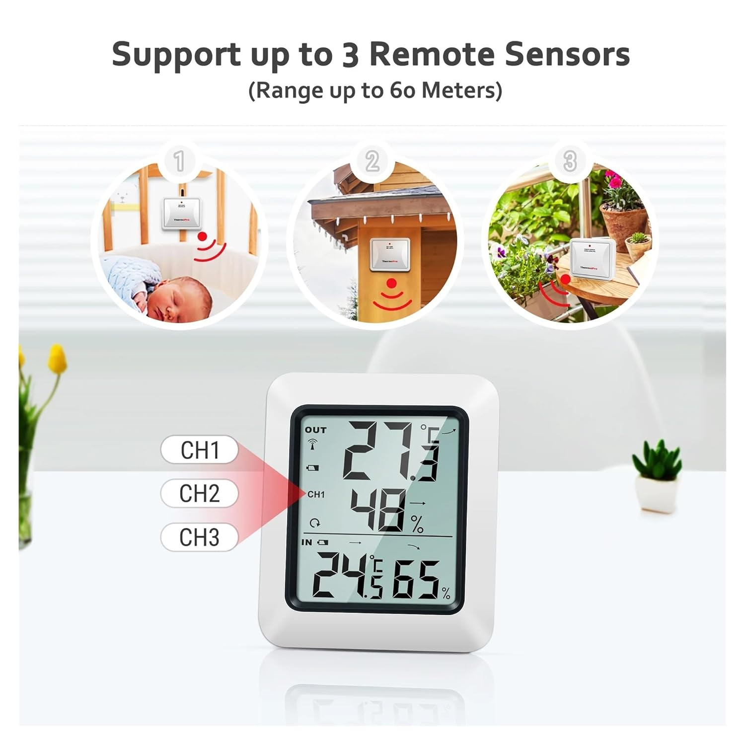 60M Wireless Digital Indoor Outdoor Thermometer Hygrometer Weather Station for Home image number 3