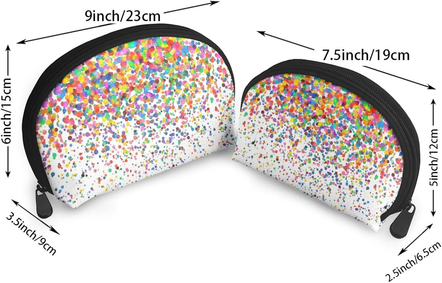 Cozimangoe Coin Pouch Makeup Bags Set, 2 Piece Shell Shape Cosmetic Bag with Pockets for Daily Travel Handbag Lipstick Keys Toiletry, Personalized Colored Dots Art Printed image number 3