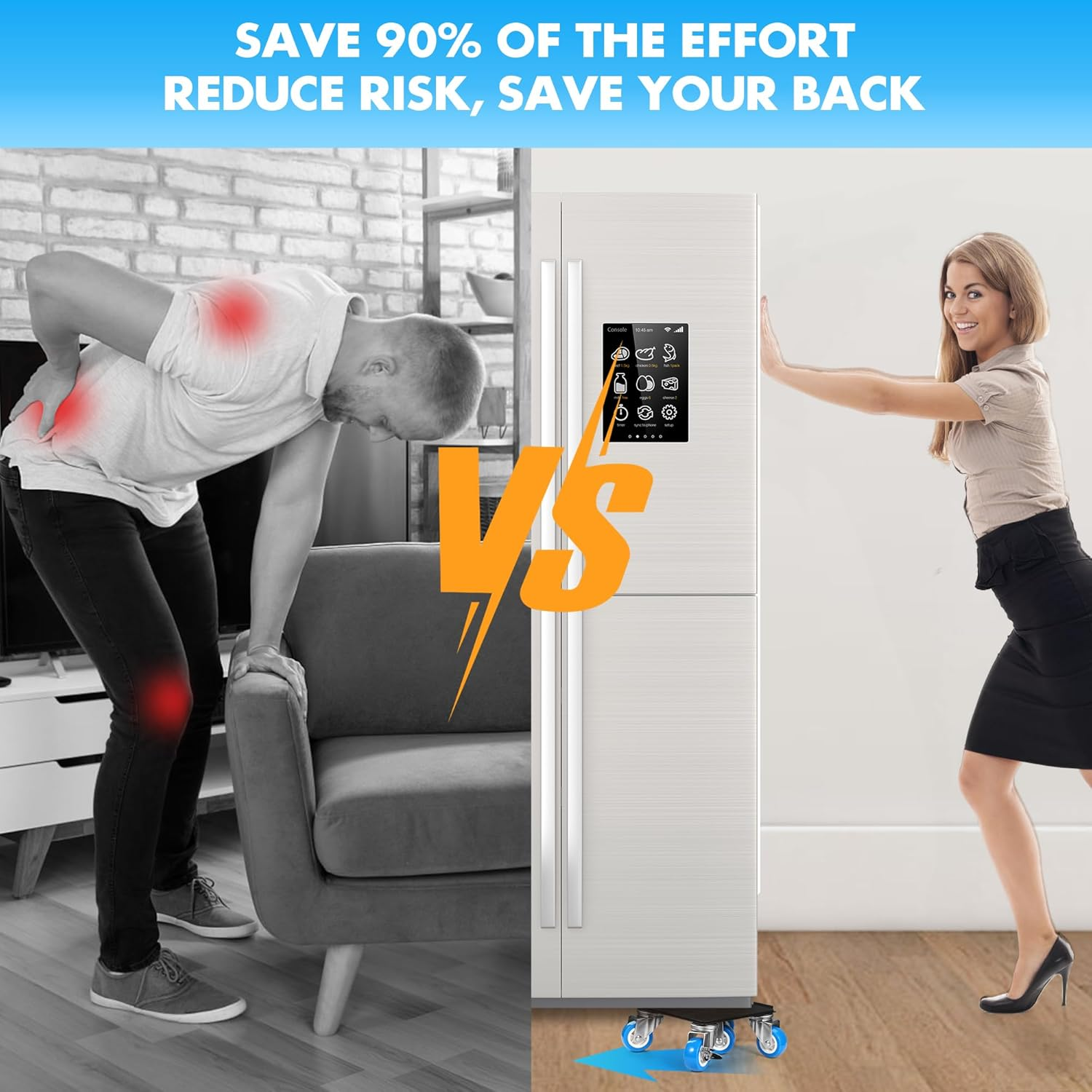 Heavy Duty Furniture Moving Tool Set, Supports up to 500 KG, 5 Wheel Metal Furniture Dolly, Appliance Sliders with Wheels, Furniture Lifter Tool (Blue, 16 CM *16 CM) image number 2