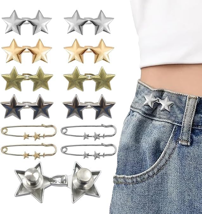 WANXINPT Instant Fix Waist Cincher Clip for Women - 12PCS Reusable Metal Jean Buttons | No-Sew Adjustable Pant Waist Tightener & Clothing Cinch Clip | Gold Buttons for Loose Jeans, Dresses, Skirts image number 4
