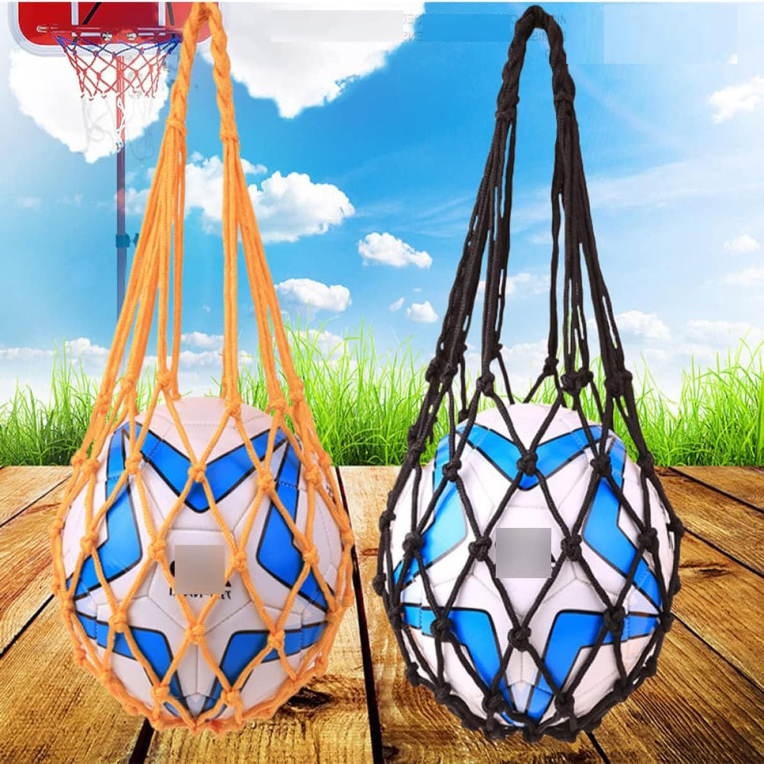 2 Pack Sports Ball Bag,Basketball Net Bag,Soccer Football Mesh Storage Bag,Nylon Carry Bag for Holding Basketball,Soccer, Volleyball(Black,Yellow) image number 4