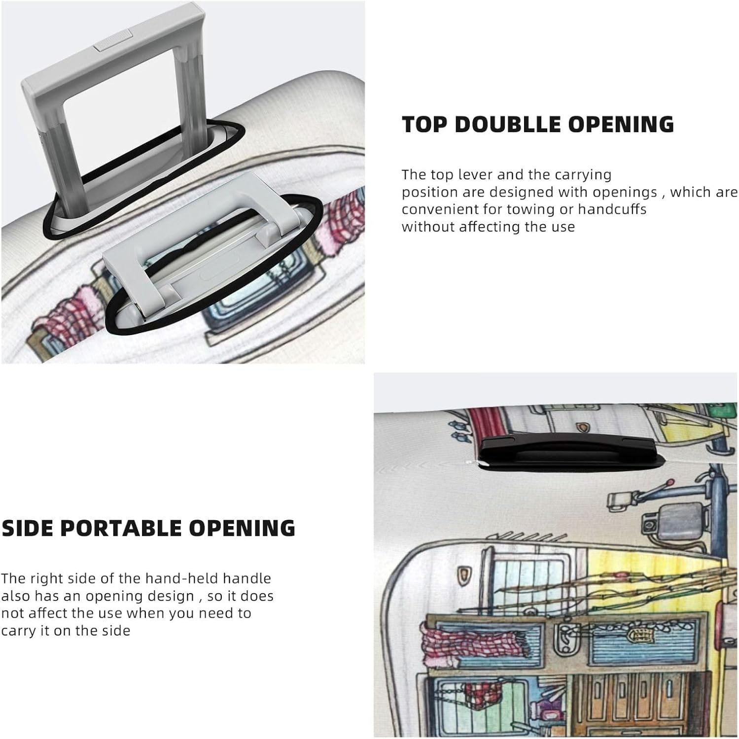 Odddot Happy Campers Print Travel Luggage Cover,Suitcase Protector Cover, Washable Baggage Covers,For 18-32 Inch Luggage, Happy Campers, Medium image number 3