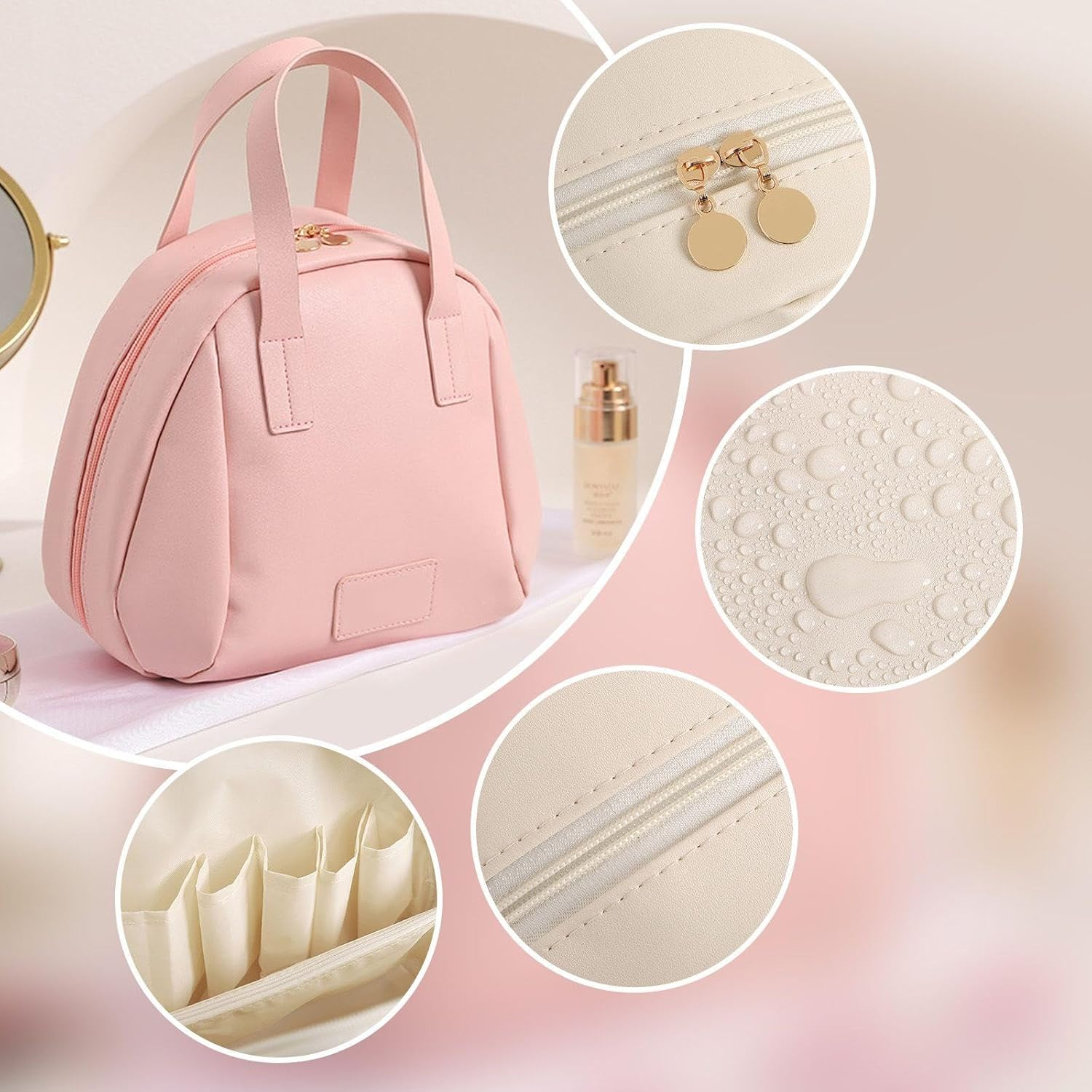 2-Piece Makeup Bag, Simple Coloured Hand Makeup Bag, Multifunctional Storage Bag with Large Capacity, Storage Bag for Women Organisation and Comfortable Travel Bags image number 2