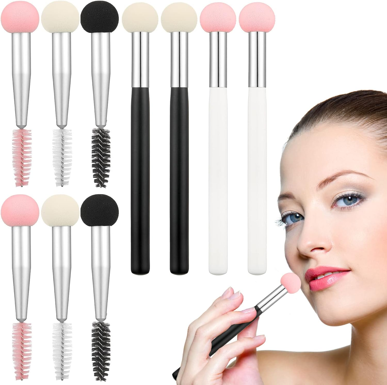 Skyley 10 Pcs Beauty Sponge Makeup Brush Set Sponge Applicator Concealer Brush Soft Head Makeup Brush Double Head Makeup Brush with Eyebrow Brush