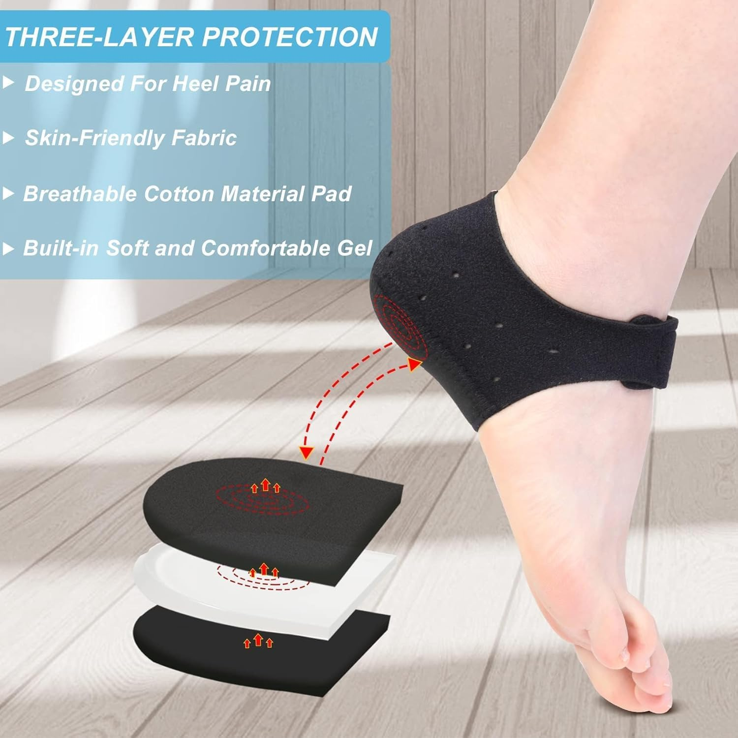 Gel Heel Cups for Plantar Fasciitis Relief &ndash; 2-Pack Non-Slip Heel Protectors for Achilles Tendonitis and Foot Pain Relief (M(40-47)) image number 6