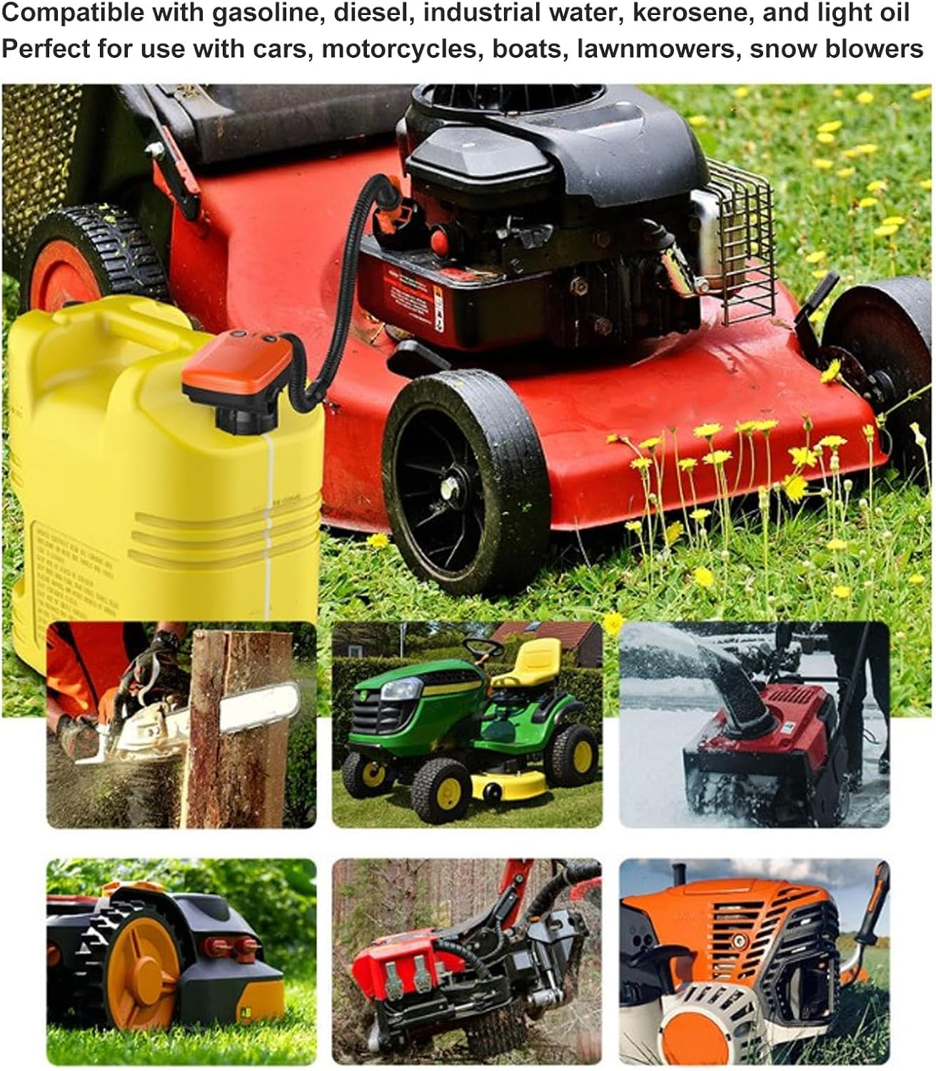 Automatic Fuel Transfer Pump, Flexible Intake Hose Fits Most Irregular Gas Cans for Gasoline Kerosene More, Fuel Transfer Pump with Automatic Stop Sensor with 3 Size Adapter image number 2