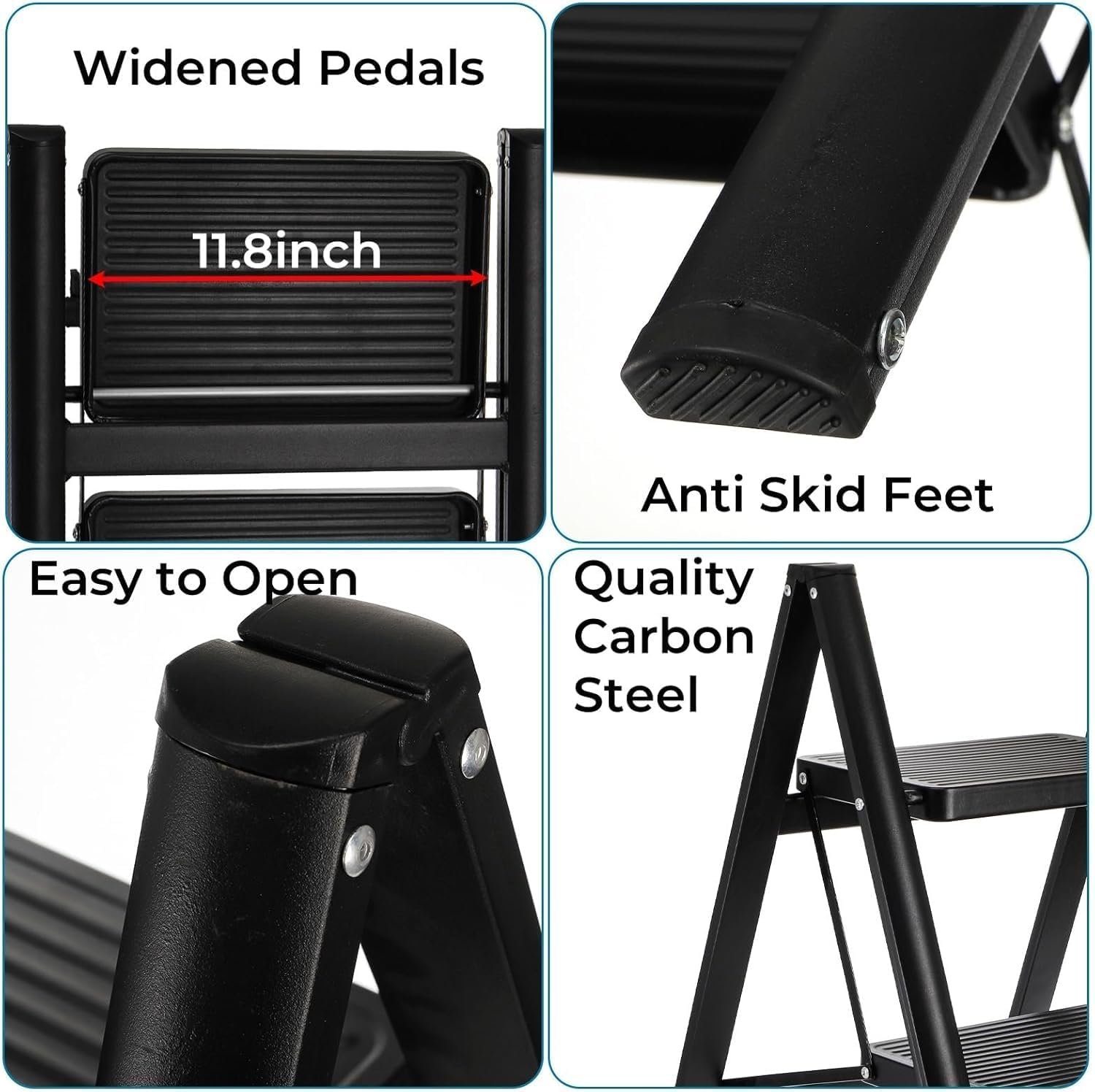 2 Step Ladder, Folding Stool with 20CM Widened Pedal, Lightweight Carbon Steel for Adults, 330Lbs Load Capacity for Home, Bedroom, Balcony, Living Room, Kitchen(2 Step Ladder) image number 5