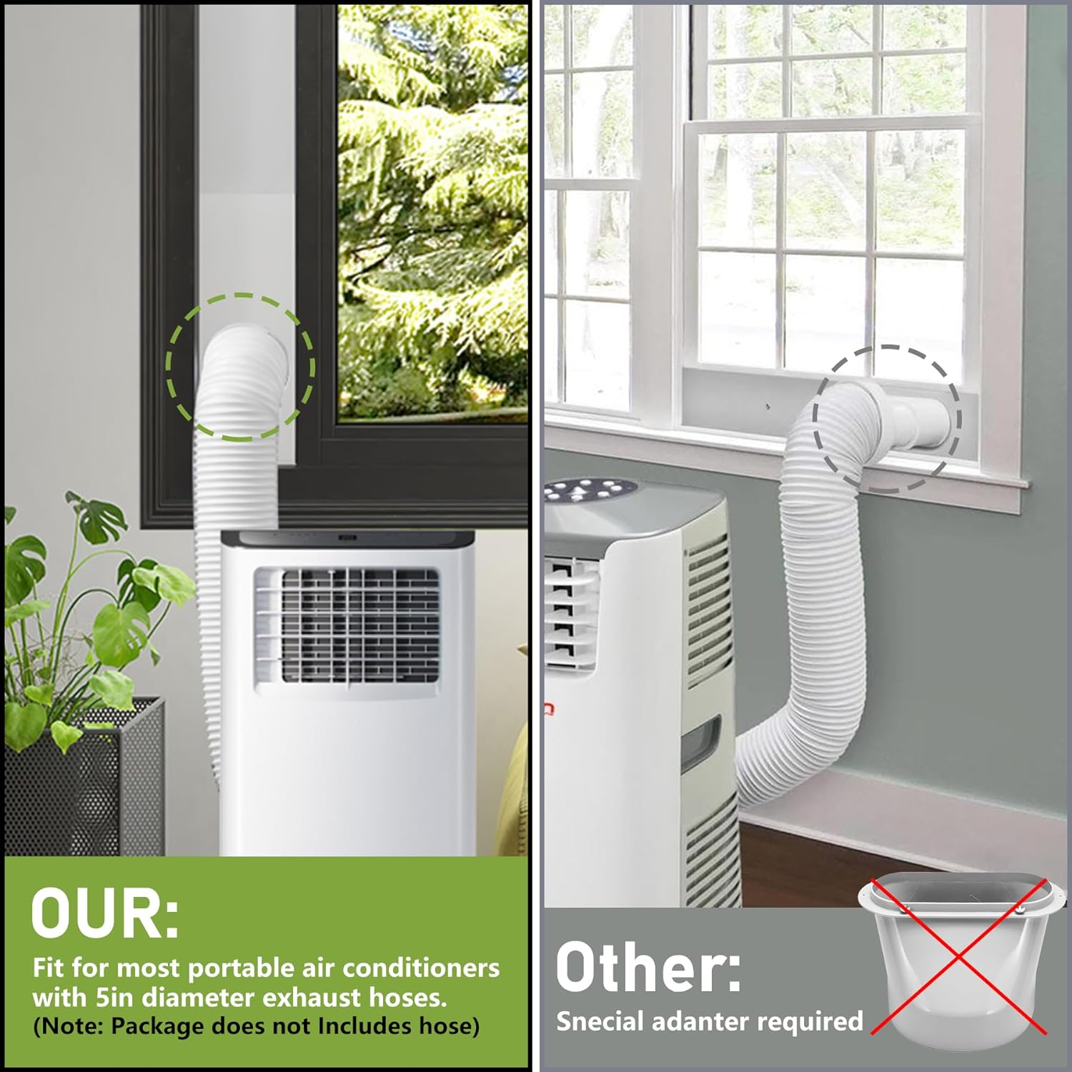 Flamorrow Portable Air Conditioner Window Seal Plates Kit for 5" Diameter Exhaust Hose, Universal Portable AC Window Vent Kit for Sliding & Hung Windows, Adjustable Length Sealing Panels up to 47" image number 6