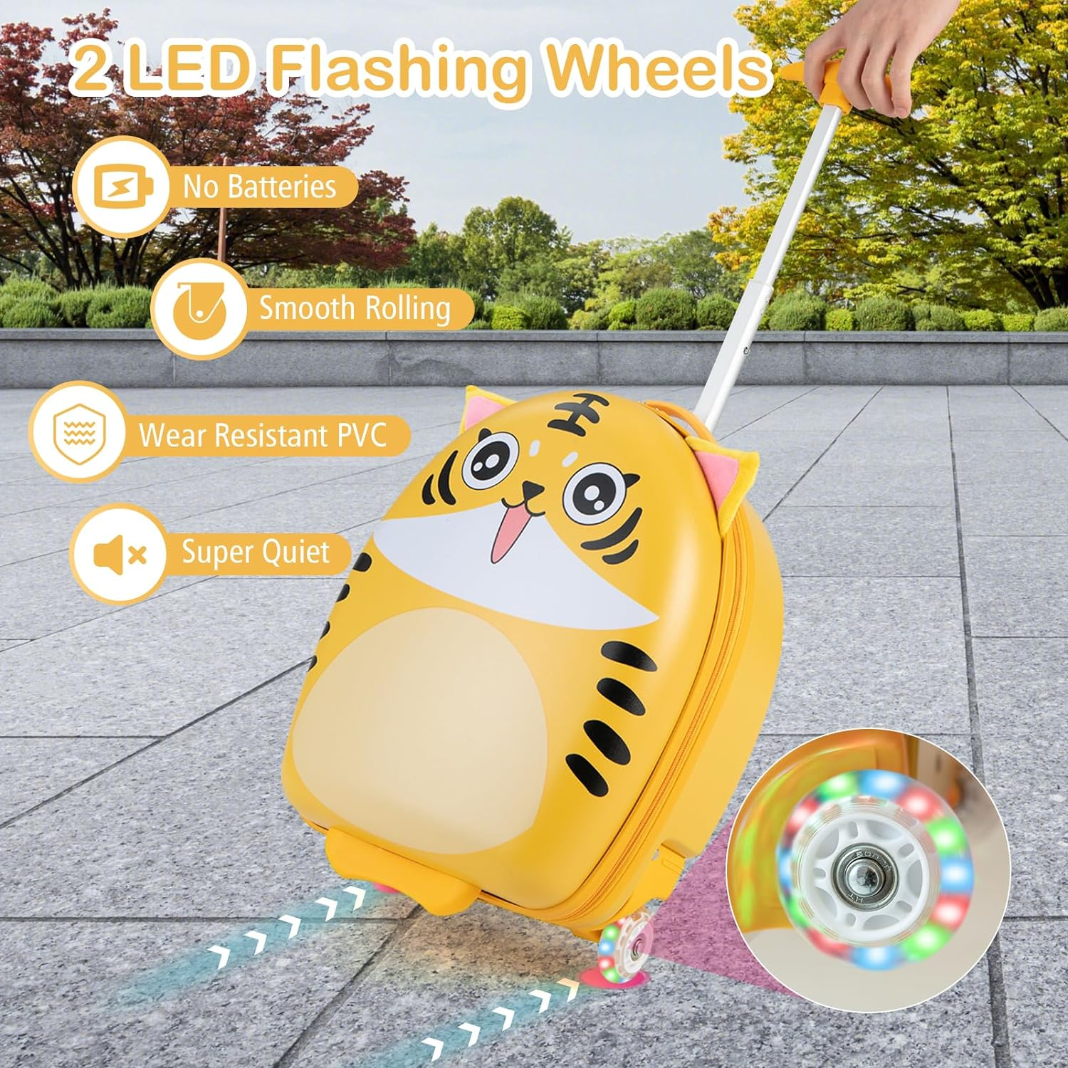 Costway 16" Kids Carry on Luggage, Children'S Rolling Suitcase with Light-Up Wheels, Waterproof Hard Shell Travel Luggage, Lightweight Luggage Trolley for Boys & Girls 3-6 Years image number 2