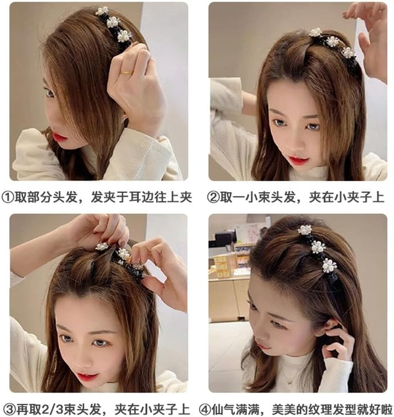 Braided Hair Clips with Sparkling Crystal Stone and 3 Small Clips Beaded Hair Pin Duck Bill Clip Braided Hair Clip with Rhinestones for Women as a Gift (Style: N) image number 2