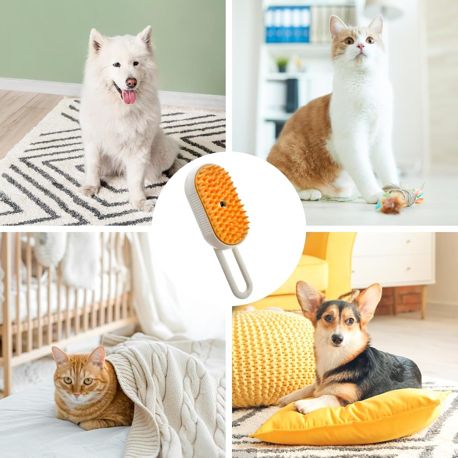 Cat Brush with Steam Pet Spray Massage Comb Steam Brush Dog Steamy Brush Cat Pet Hair Brush Cat Massage Brush Cats and Dog Care to Eliminate Flying Hair Care Massage (Orange)