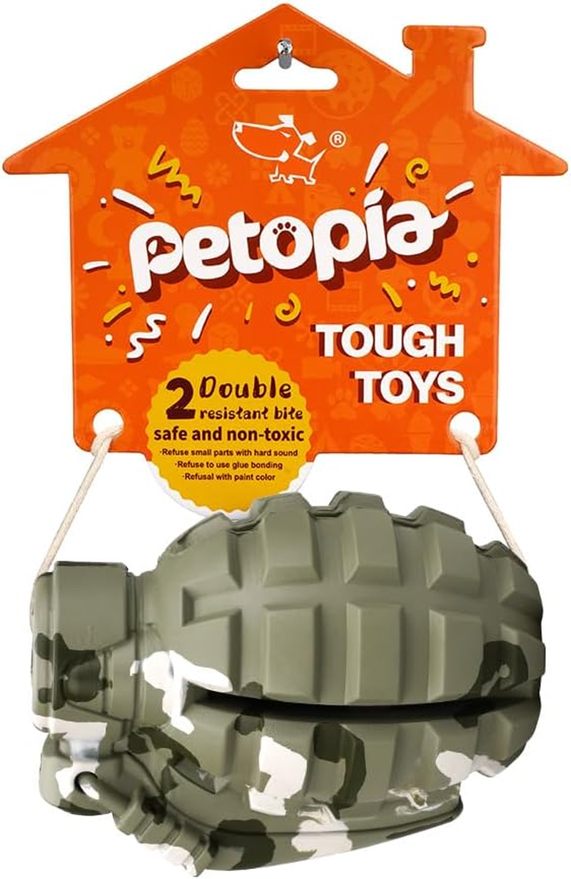 PETOPIA Ultra Tough Dog Toy, Made of 100% Natural Rubber, Specially Crafted for Aggressive Chewers at All Ages, 2 in 1 Dog Snacks Toy and Dog Chew Toy, Teeth Cleaning Benefits, Hand Grenade image number 2