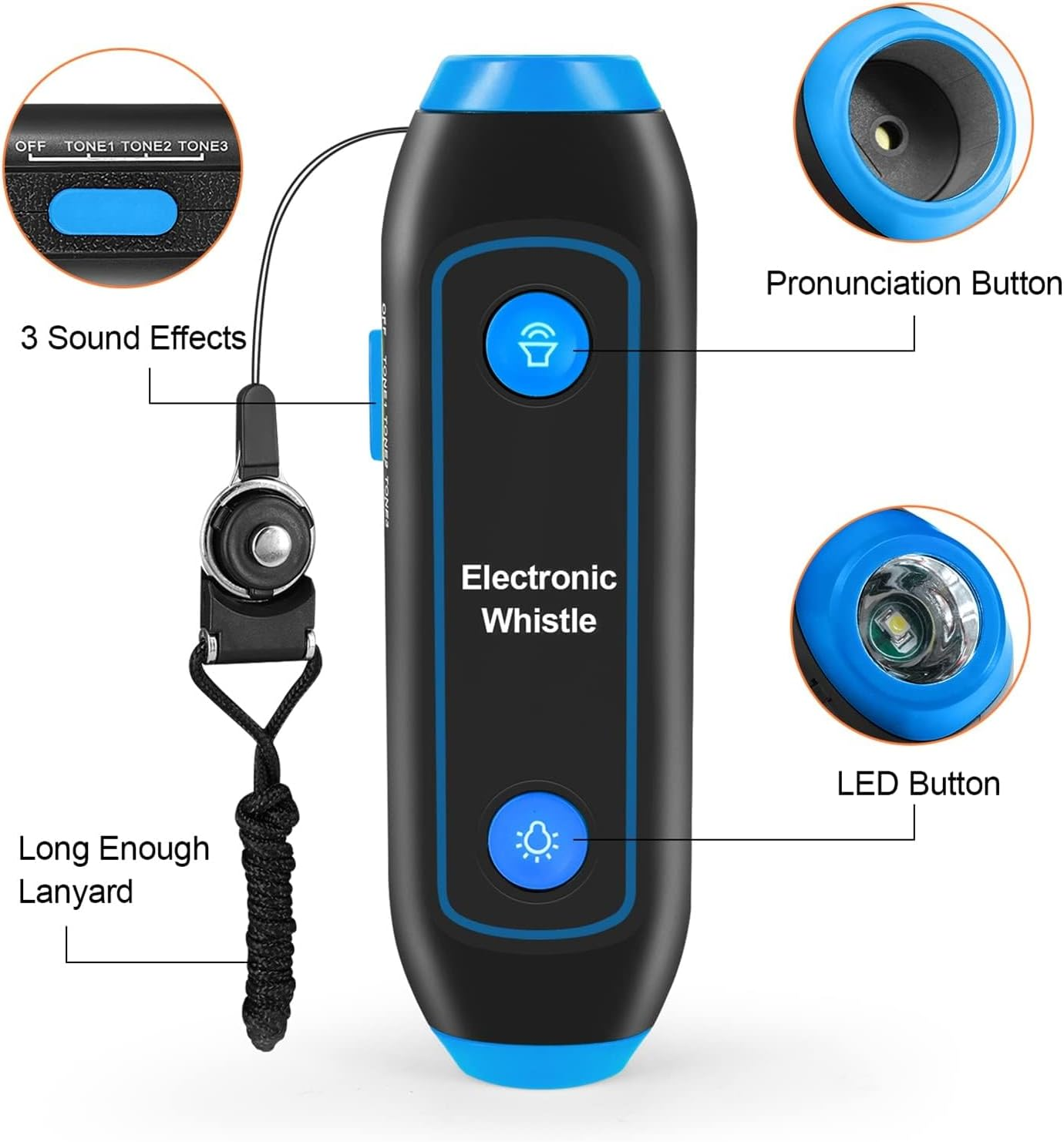 Electronic Loudest 3 Tones High Volume Handheld Whistle for Referees Training, with Lanyard, Clean for Using, ABS Material (Blue) - Orange image number 4