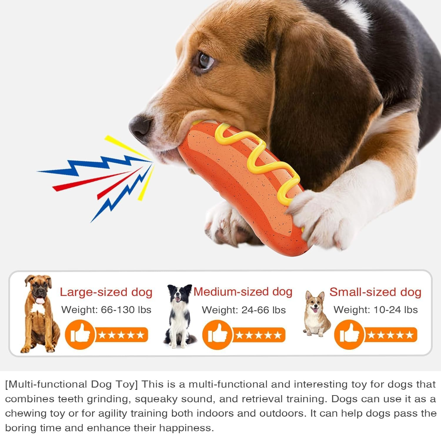 LUPATDY Dog Toy, Indestructible, Squeaky Dog Toy, for Brushing Teeth, Interactive Toy, for Puppies, Medium and Large Dogs, Bratwurst Dog Toy image number 3