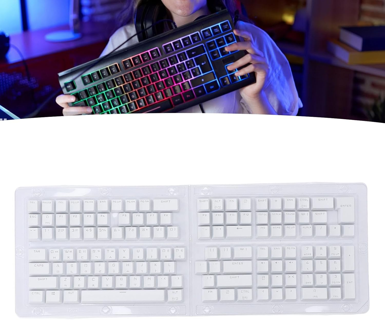 132 Keys Korean Keycaps, Custom Keycaps, OEM Height Keycap Replacement Japanese Korean Keycap Set for 61 62 64 68 72 75 84 87 88 98 100 104 108 Mechanical Keyboard (White) - Blue image number 2