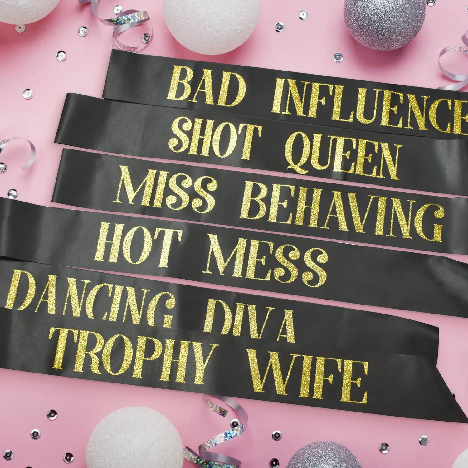 12 PCS Bachelorette Sashes Set, Black Bridesmaid Sash Team Bride Sash Maid of Honor for Bridal Shower and Hen Party Favors Decorations