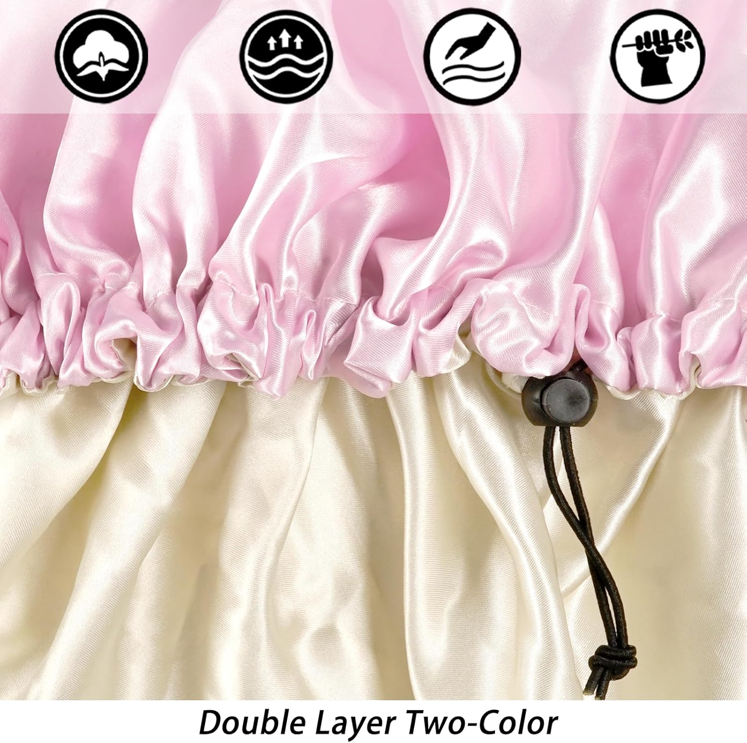 Edoneery Women'S Pink Satin Bonnet for Curly, Braided Hair; Sleeping Bonnets; Size 18-26 Inches; Adjustable Toggle; Classic Style image number 1