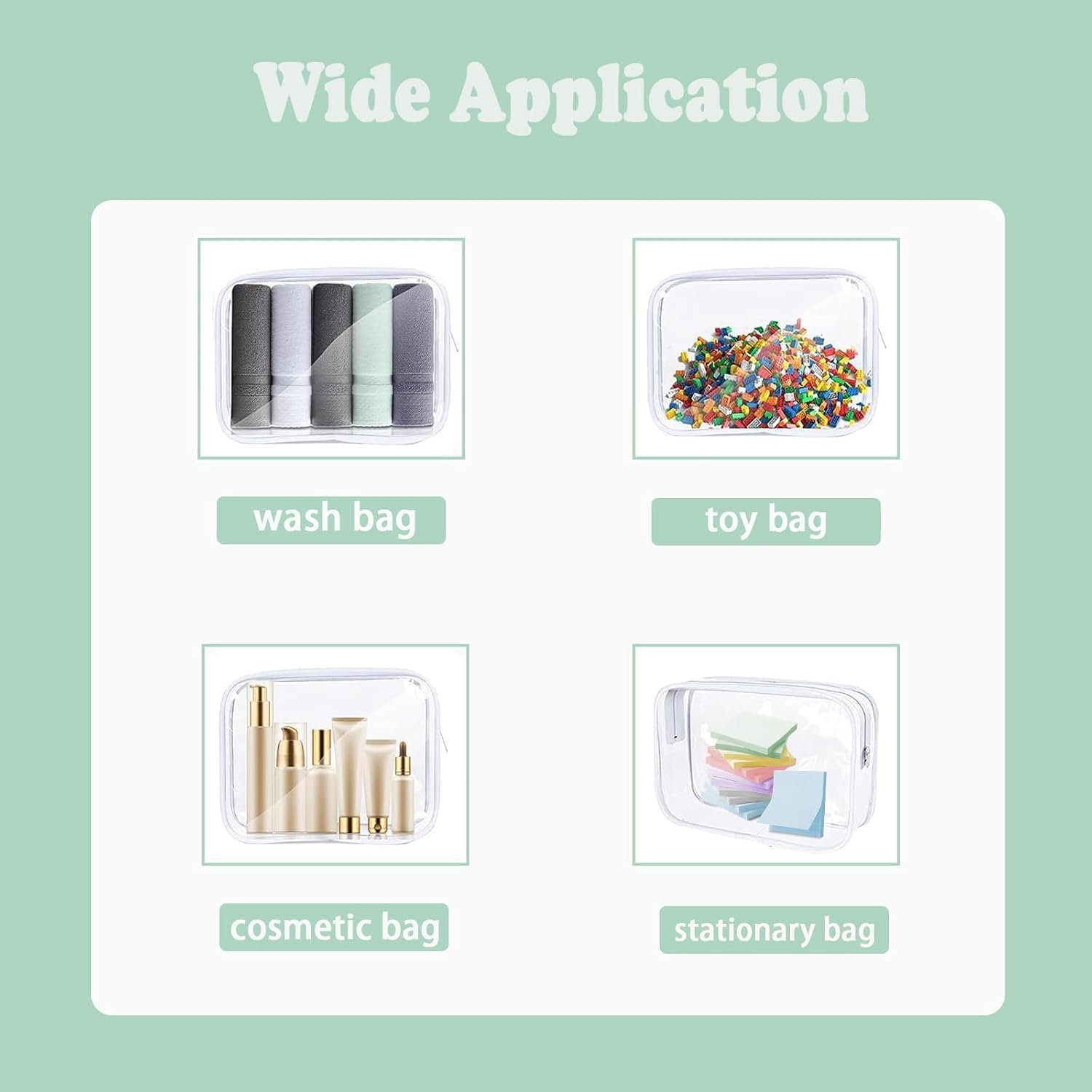 Hysgscwd 3Pcs Toiletry Bag, Clear Makeup Bag, Plastic Zippered Toiletry Carry Pouch, Waterproof Cosmetic Organizer Bag, Portable Cosmetic, Travel Luggage Pouch, Carry on Airport Airline Compliant image number 3