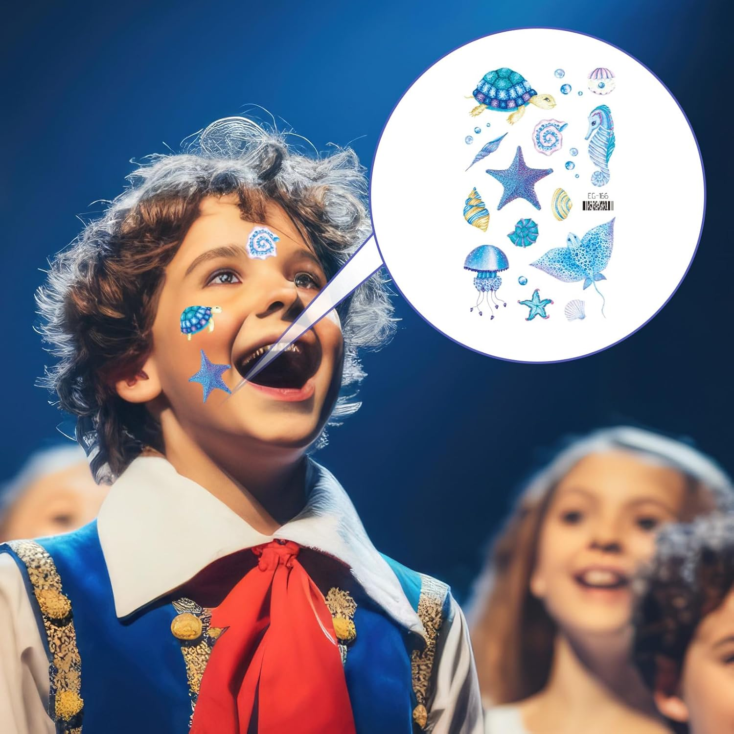 12 Sheets Sea Animals Tattoos, Glitter Underwater Tattoos for Children, Temporary Fake Tattoos with Shark, Octopus, Starfish, Waterproof Party Decoration for Birthday, under the Sea Theme Party And image number 4