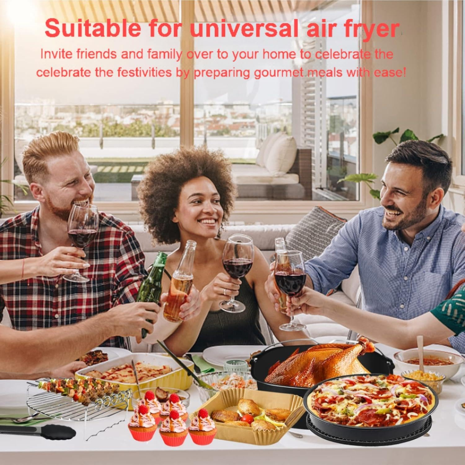 Air Fryer Accessories Set 8 Inch,12 Piece 22 Cm XXL Compatible for Philips 7.2L/8.3L,For COSORI 5.5L, for Tefal 6.5L, for Cecotec 6L. image number 4