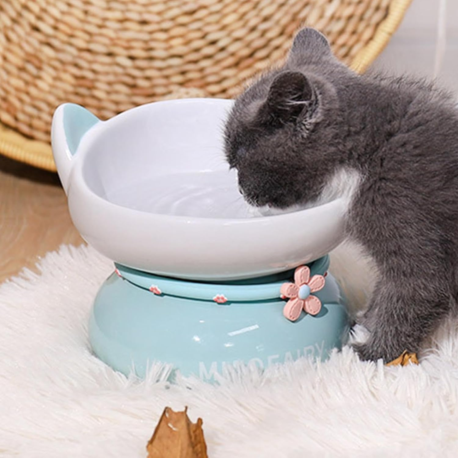 Yabauuop Ceramic Cat Food Bowls - 15 Degree Tilted anti Vomiting Cat Dog Water Bowl,Slanted Mouth, Raised Cat Bowls with Non-Sip Stable Base for Indoor Cats Kittens image number 3