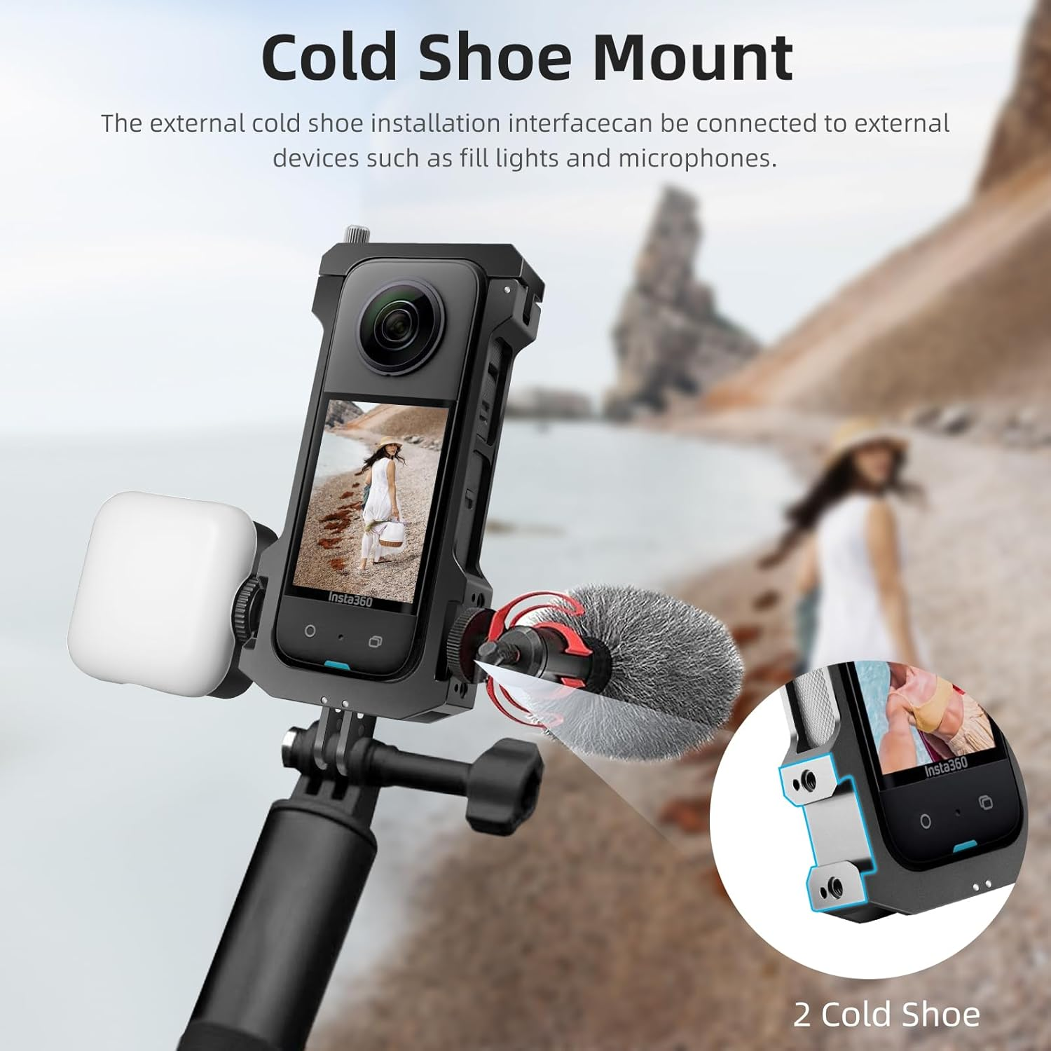 REYGEAK Aluminum Frame Cage for Insta360 One X3, Ultra Light Protective Case/Shell/Housing Accessories for Insta 360 X3 Double Cold Shoe Interface with 1/4" Threads Cold Shoe Mount Folding Fingers image number 4