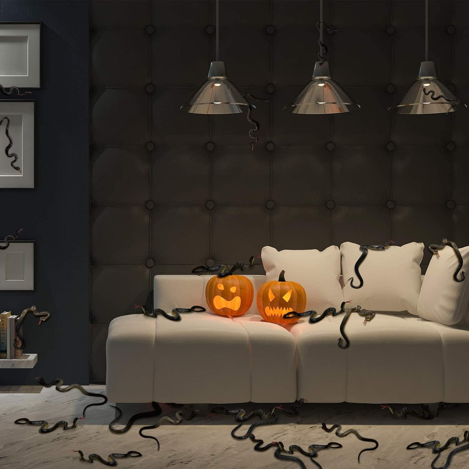 15 Pieces Realistic Rubber Snakes Plastic Snake Prop Fake Snake Props for Garden Props to Keep Birds Away, Pranks, Halloween Decoration (Black) image number 2