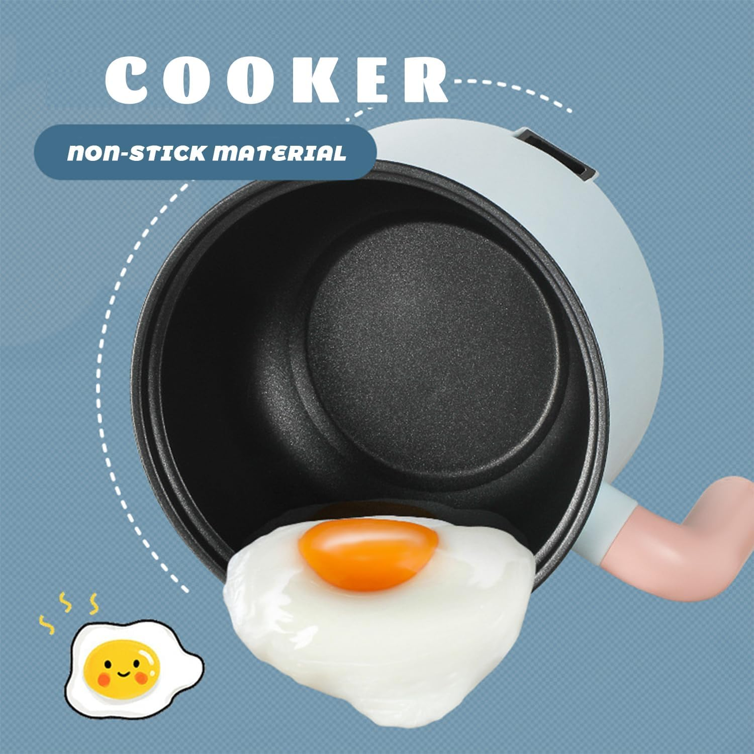 Electric Hot Pot, 1.5L Mini Multifunction Electric Cooker for Shabu-Shabu, Stir Fry, Noodles, Pasta, Nonstick Frying Pan for Saut&eacute;, Dual Power Control Ramen Cooker for Dorm and Office image number 4