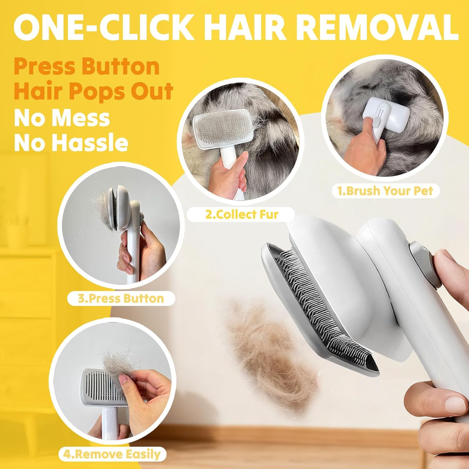 Cat Brush & Dog Brush, Self Cleaning Slicker Brush with 3 Modes, Deshedding Grooming Tool for Cats & Dogs, Hair Remover for Short & Long Haired Pets, One-Click Easy Clean Removes Loose Fur & Tangles image number 5