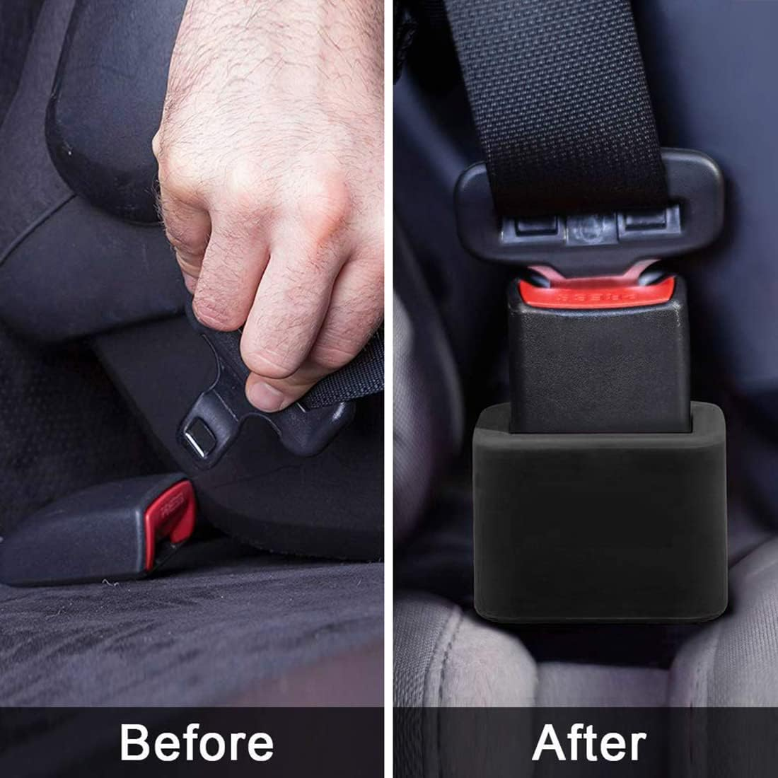 2-Pack Car Seat Belt Buckle Holder, Car Seatbelt Buckle Guard (BPA Free), Durable Silicone Material, Seat Belt Holder Upright Your Seat Belt Receiver for Easy Access (Black) - Black image number 2