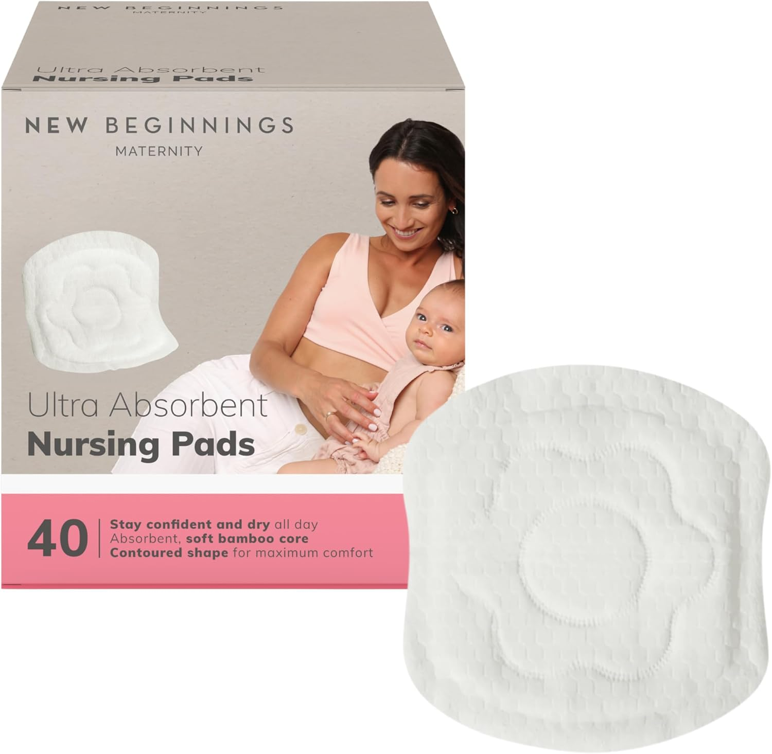 New Beginnings Extra-Soft & Highly-Absorbent Disposable Bamboo Nursing Pads, 40-Pack image number 4