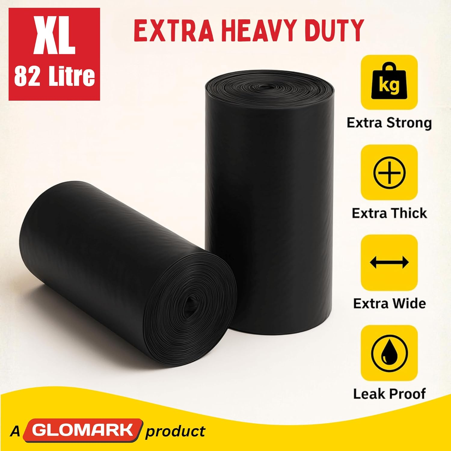 82L Extra Heavy Duty Garbage Bags, 100 Bags Value Pack, Extra Strong Multipurpose Rubbish Bags, XL Size Fits 82L Trash Bin