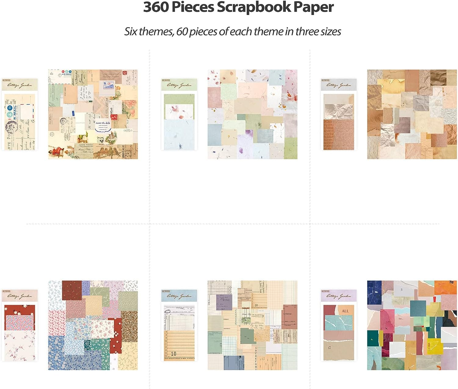 360 Sheets Vintage Scrapbook Paper, Journaling Scrapbooking Supplies Kit Aesthetic Decorative Craft Paper for Bullet Journals Junk Journal Planners image number 5