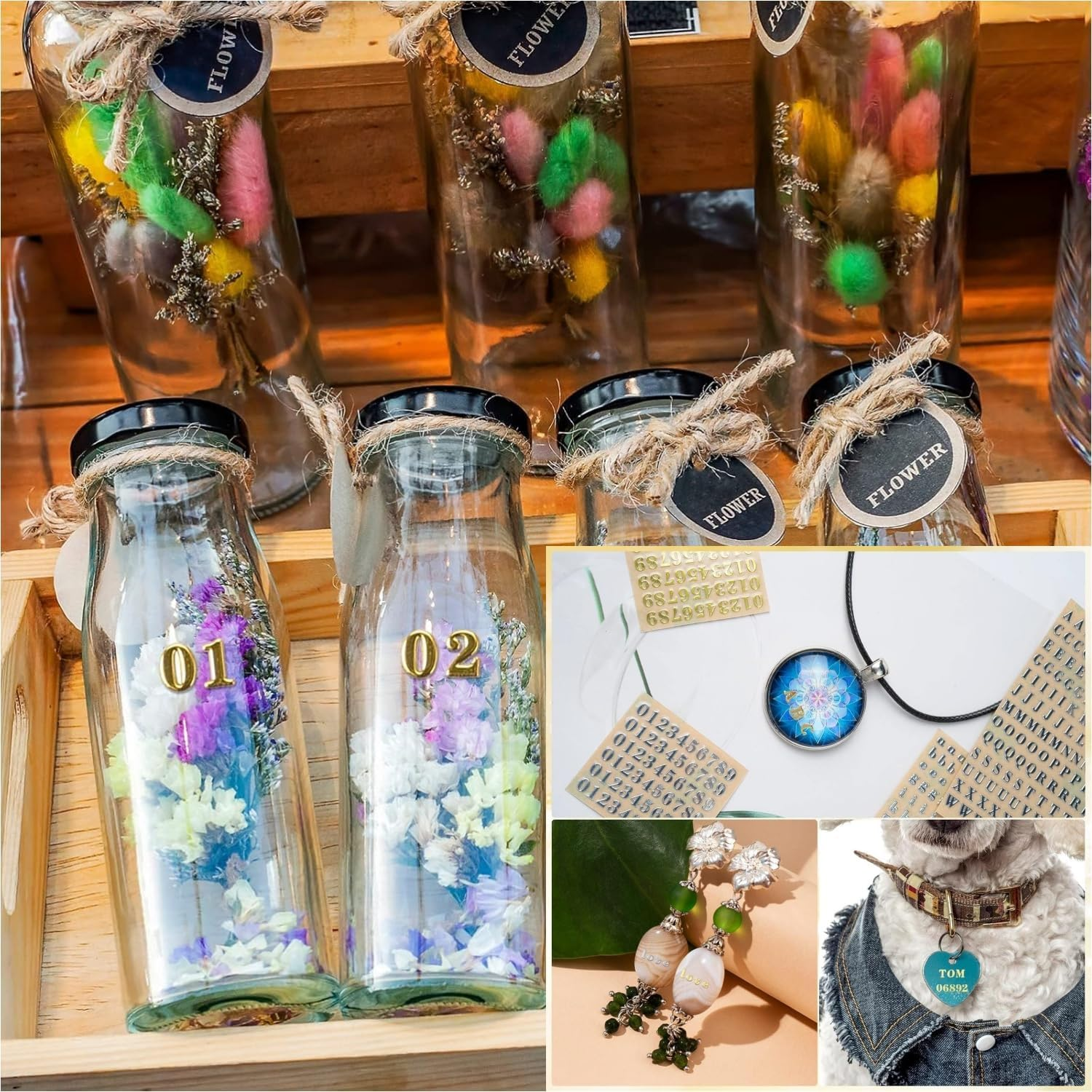 Taicols Letter Stickers, 12 Sheets Alphabet Number Stickers, Mini Metal Letter Sticker Uppercase and Lowercase Number Sticker Glitter Alloy Self Adhesive Stickers Self Adhesive Letters Numbers (4.5Mm)