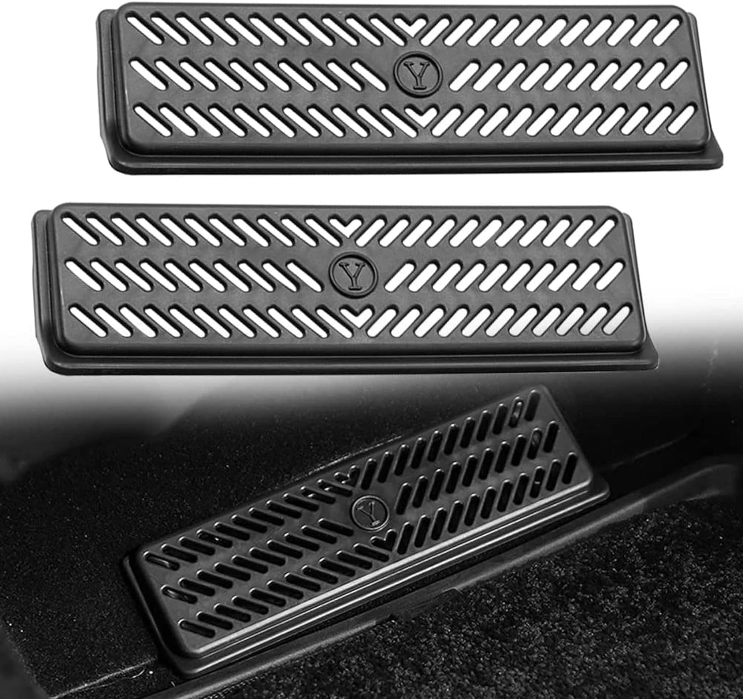 QIOON Tesla Model Y Backseat Air Vent Cover - Air Flow Vent Grille Protectors - Compatible with 2019-2023 - Snap-In Installation - Rear under Seat Air Conditioning Outlet Grille Protection (2 Pack) image number 2