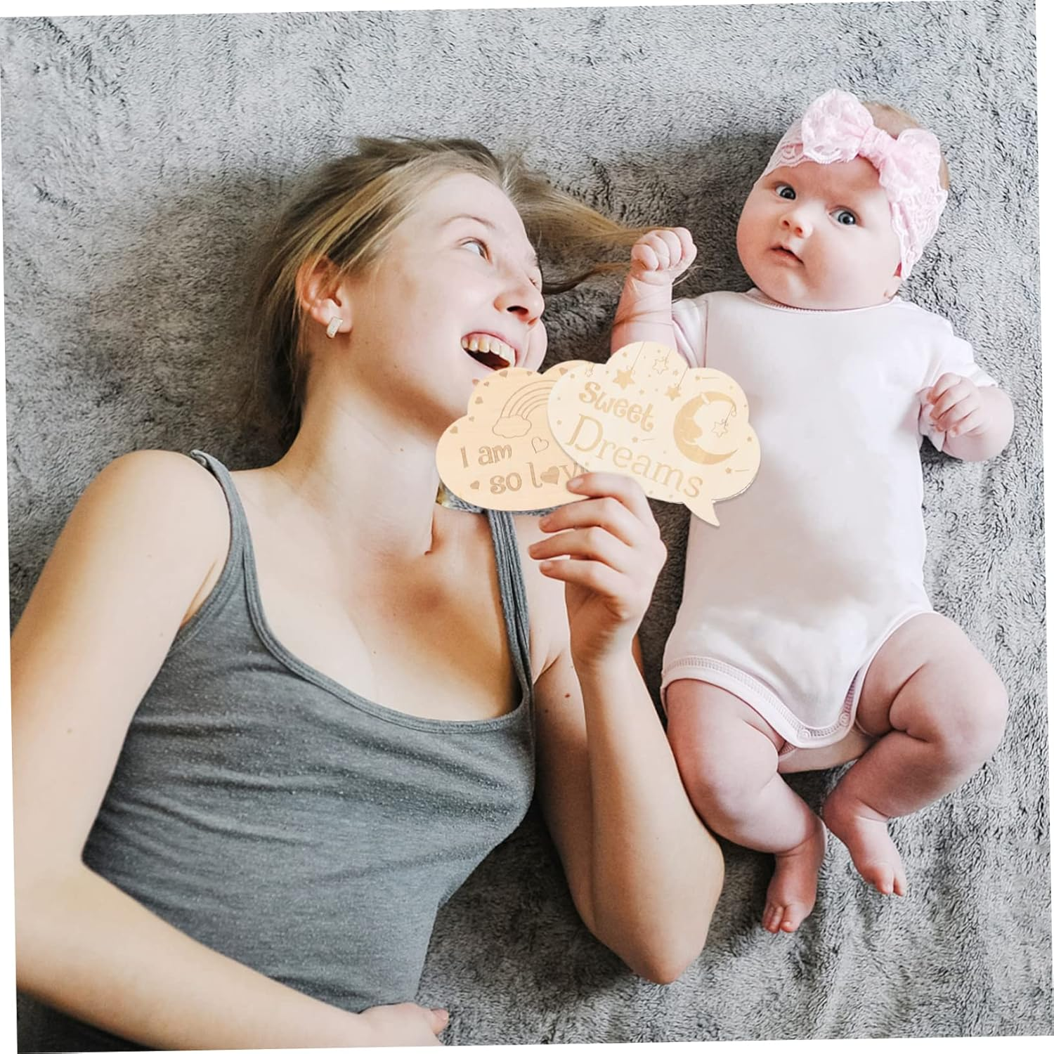 Boy Girl Milestone Wood Cards Double-Sided Photo Prop Natural Grain Monthly Birth Announcements image number 1