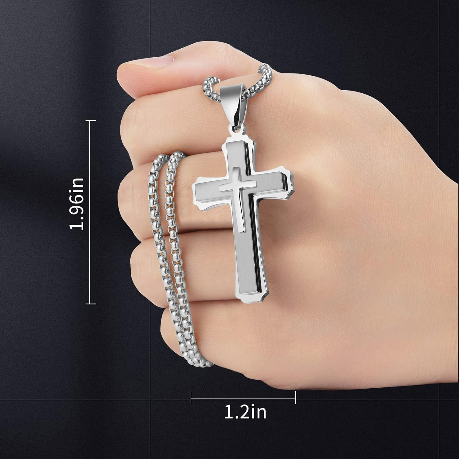 Pendant Cross for Car Rearview Mirror Hanging Accessories Cross Charm Car Mirror Decor Hanging Ornament for Auto Interior Truck Christian Cross Necklace for Men Women Jesus Holy (Silver) - Gold image number 7