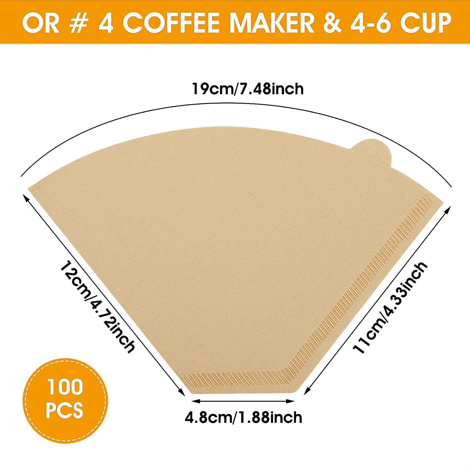 100 Pcs Coffee Filter Papers, 7.5X4.3 Inch Coffee Filter Bags Size 04 Disposable Coffee Filters Natural Unbleached Cone Filter Papers for Coffee Dripper & Pour over Coffee Maker - White image number 5