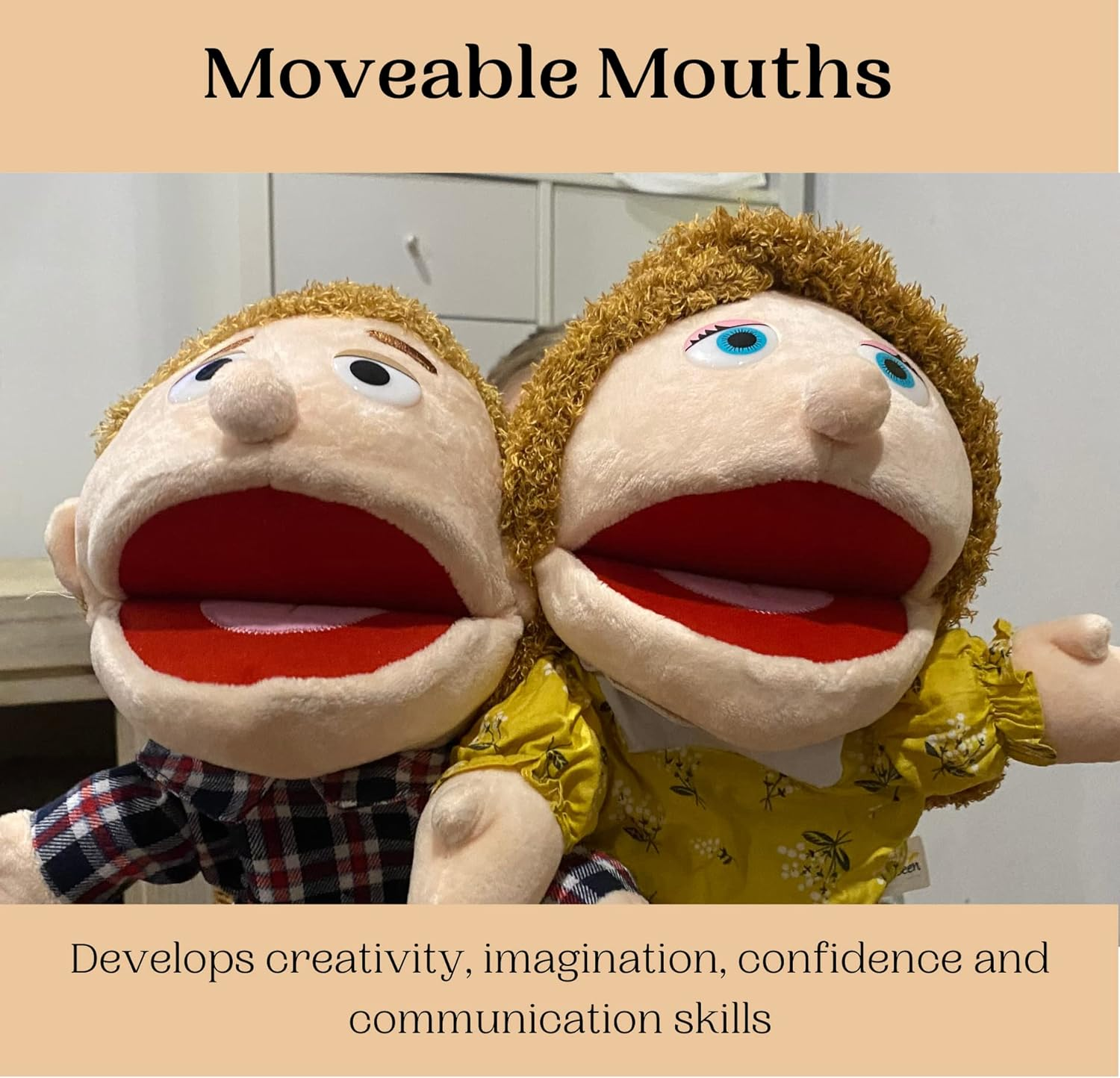 Hand Puppet &ndash; Grandpa and Grandma &ndash; Moving Mouth Human People Puppet Toy for Kids - 30Cm - Nanna and Pop Family Glove Puppet image number 2