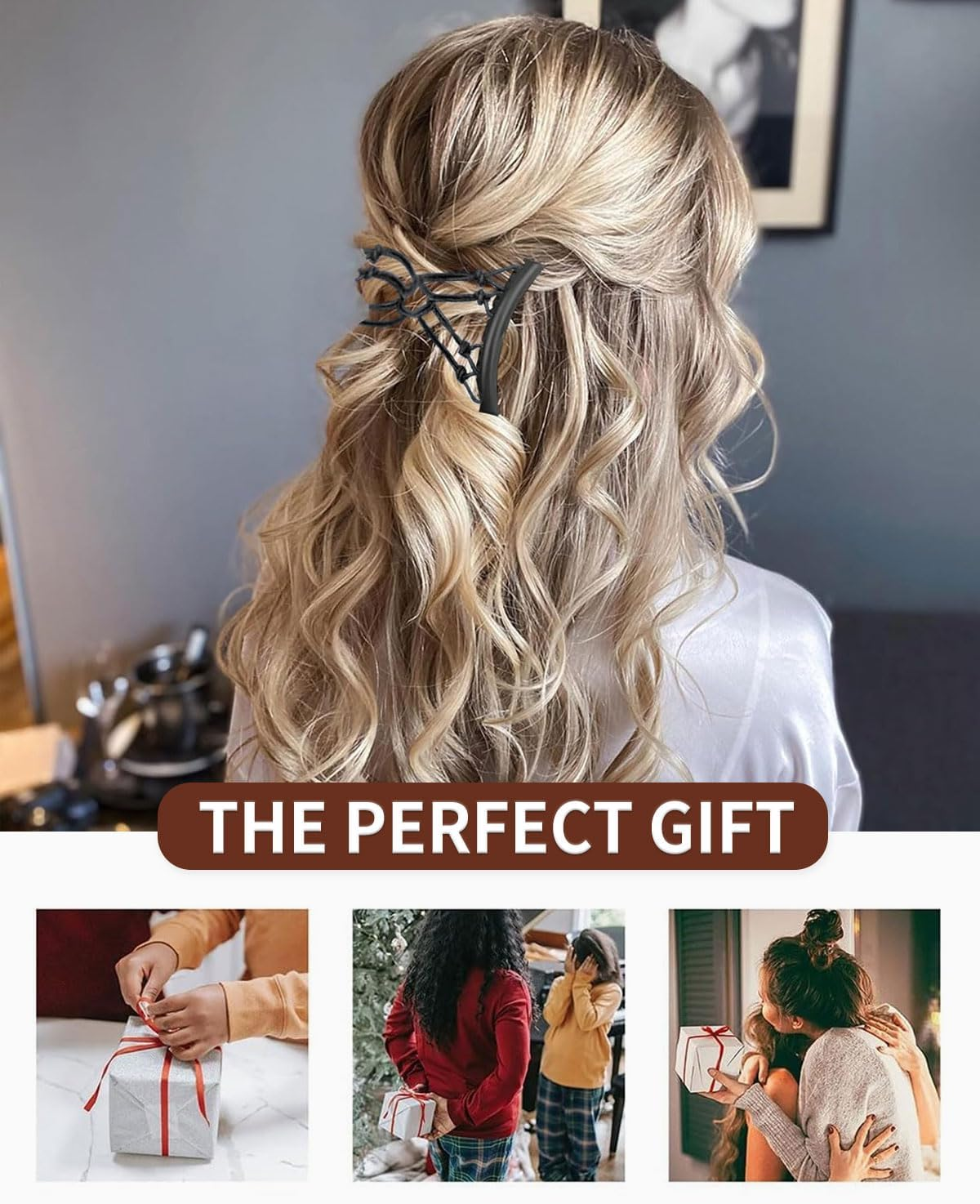 AORHOFJ 2 Pieces Elastic Hair Comb for Women, Elastic Hair Clip Comb with Double Comb Hair Clip Accessories for Women Hair Styling Tools for Thick, Curly, Fine Hair (Black)