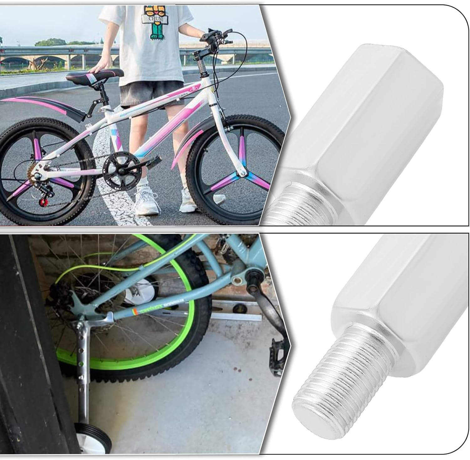 SG Store 2Pcs 3/8" Bicycle Stabiliser Extension Bolt Axle Extenders Suitable Formost Kids Bikes Training Wheels from 12" - 20" Wheel image number 2