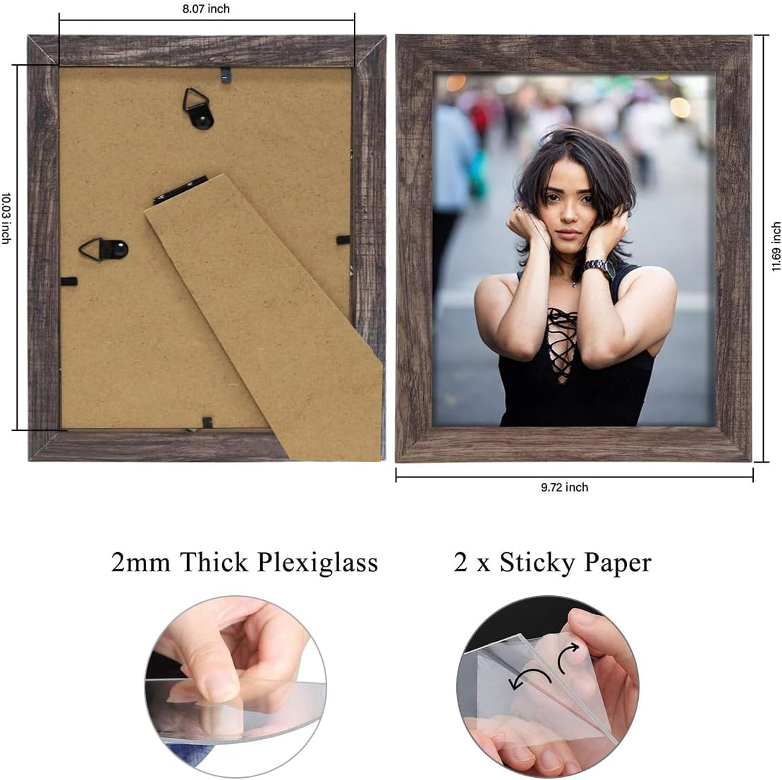 Q.Hou 8X10 Picture Frame Wood Patten Rustic Brown Photo Frames Packs 4 with High Difinition Glass for Tabletop or Wall Decor (AU-QH-PF8X10-BR) image number 3