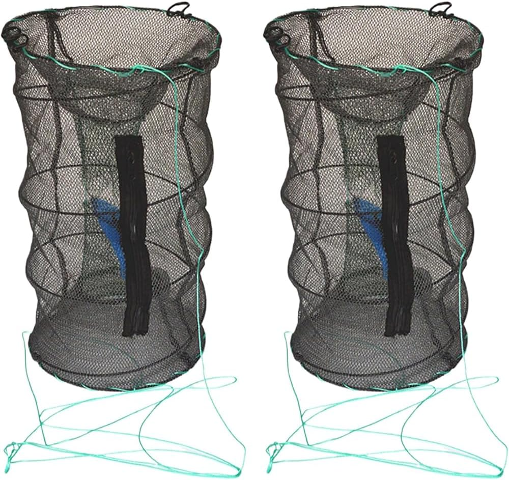 Set of 2 Fishing Bait Trap, Collapsible Cast Net, Trap Net for Catching Crabs, Lobster, Shrimp and Crayfish, Portable Folded Fishing Accessories image number 6