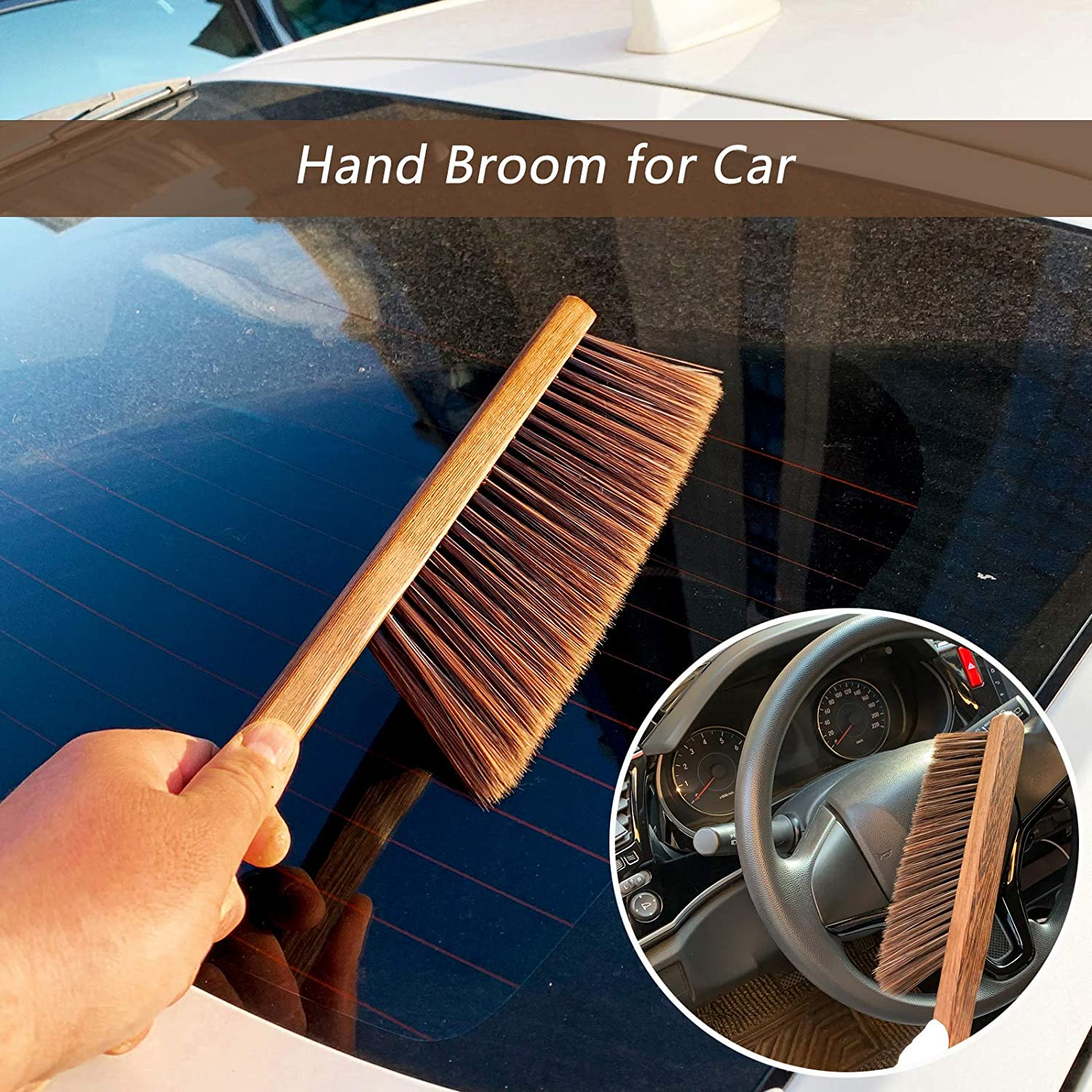 Hand Broom Cleaning Brushes-Soft Bristles Dusting Brush for Cleaning Car/Bed/Couch/Draft/Garden/Furniture/Clothes,Wooden Handle image number 3
